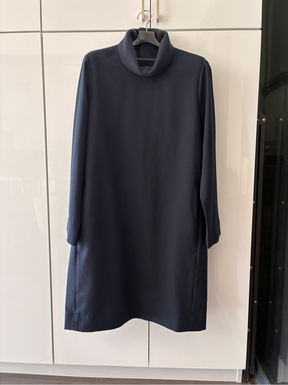 COS Navy Funnel Neck Long Sleeve Shift Dress